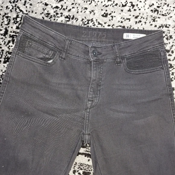 Zara Z1975 Mid Rise Skinny Jeans Black Ripped Knees 38 / 6 - Picture 9 of 16